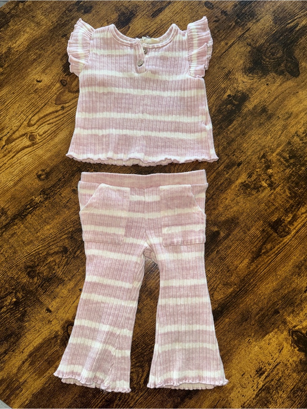 Jessica Simpson Pink and White Striped Ribbed Kids Matching Set